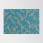 Retro Botanical Pattern in Gold and Peacock Blue Rug Gallery Image 2
