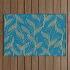 Retro Botanical Pattern in Gold and Peacock Blue Outdoor Rug Gallery Image 1