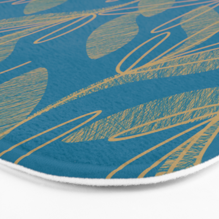 Retro Botanical Pattern in Gold and Peacock Blue Bath Mat Gallery Image 3