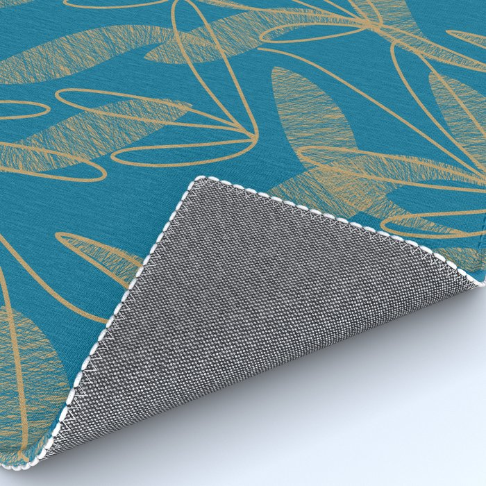 Retro Botanical Pattern in Gold and Peacock Blue Rug Gallery Image 4