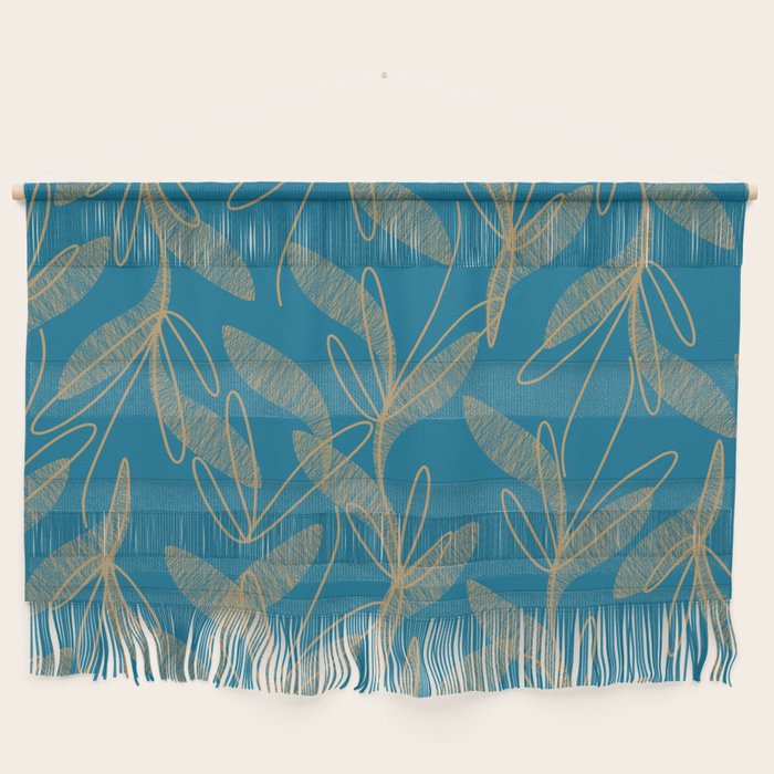 Retro Botanical Pattern in Gold and Peacock Blue Wall Hanging Gallery Image 1