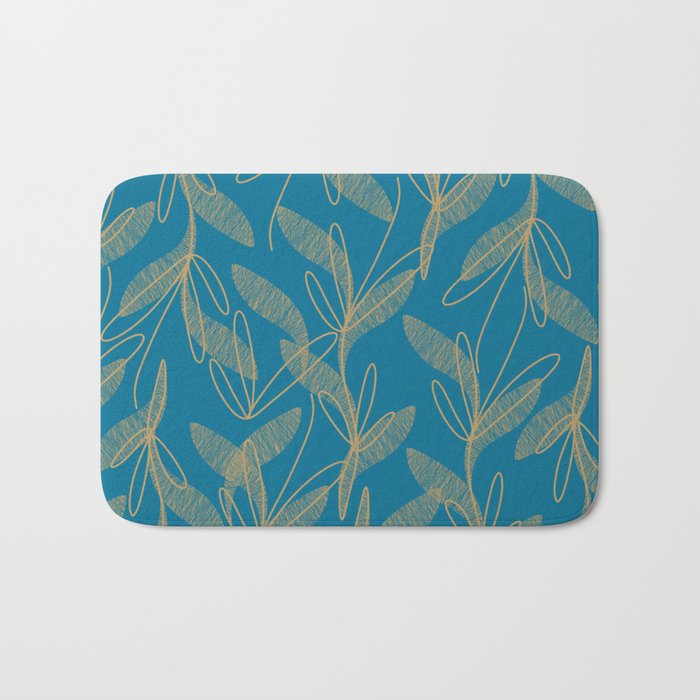 Retro Botanical Pattern in Gold and Peacock Blue Bath Mat Gallery Image 1
