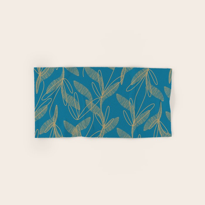 Retro Botanical Pattern in Gold and Peacock Blue Bath Towel Gallery Image 1