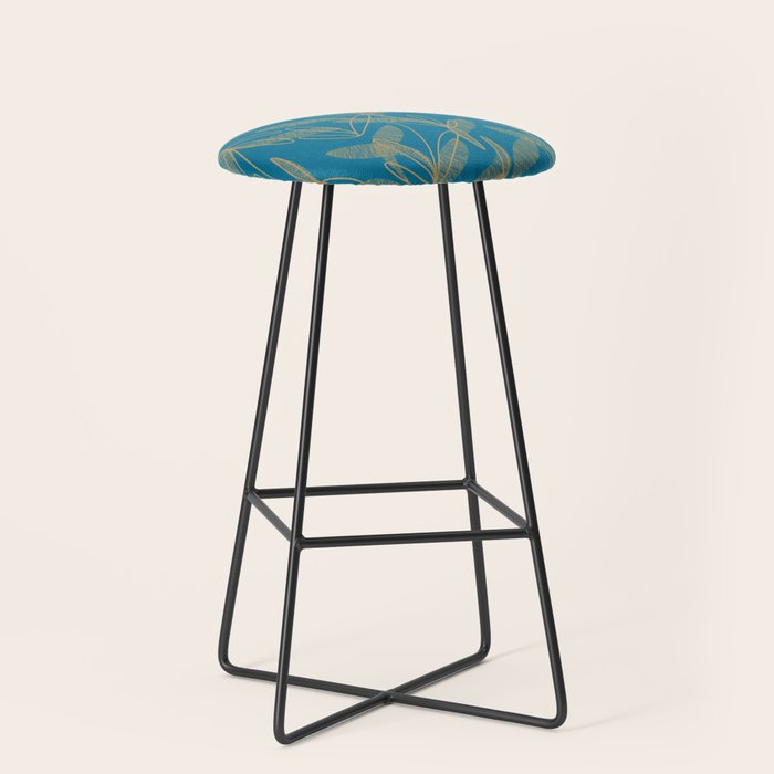 Retro Botanical Pattern in Gold and Peacock Blue Stool Gallery Image 1