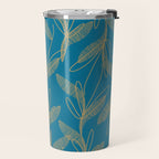 Retro Botanical Pattern in Gold and Peacock Blue Travel Mug Gallery Image 2