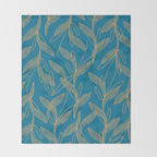 Retro Botanical Pattern in Gold and Peacock Blue Throw Blanket Gallery Image 2