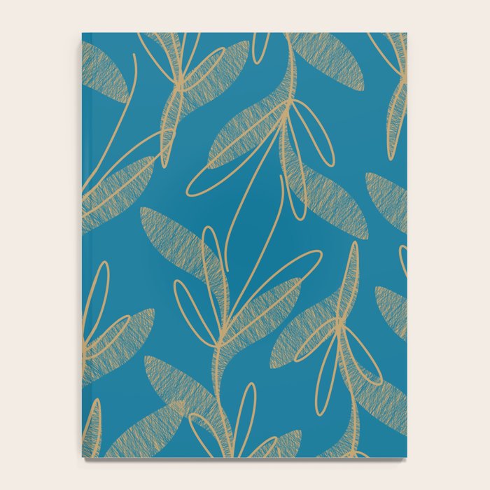 Retro Botanical Pattern in Gold and Peacock Blue Notebook Gallery Image 4