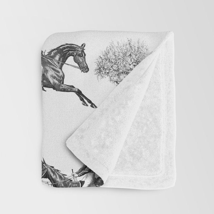 Horse Racing Black and White Toile Pattern  Throw Blanket Gallery Image 3