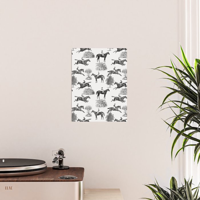 Horse Racing Black and White Toile Pattern  Poster Gallery Image 2
