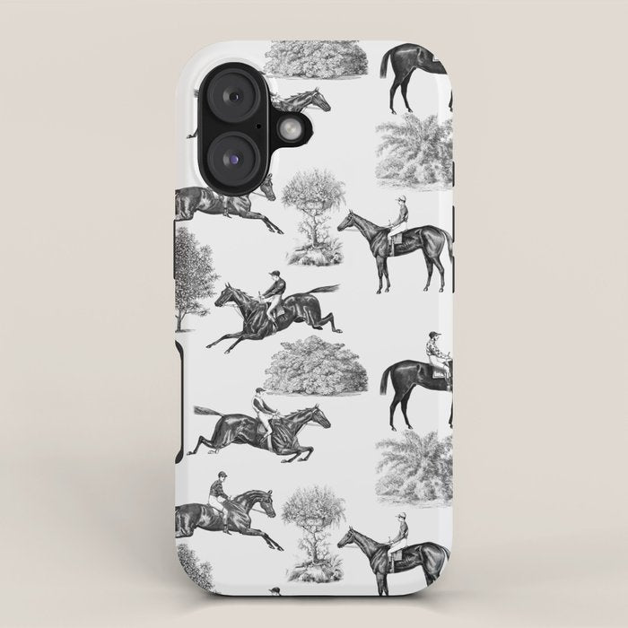 Horse Racing Black and White Toile Pattern  iPhone Case Gallery Image 1