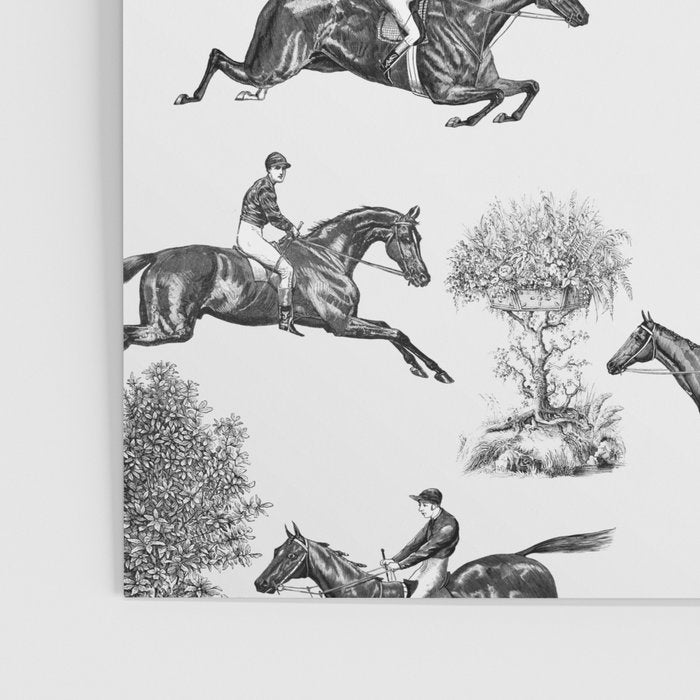 Horse Racing Black and White Toile Pattern  Poster Gallery Image 3