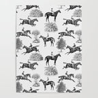 Horse Racing Black and White Toile Pattern  Poster Gallery Image 4