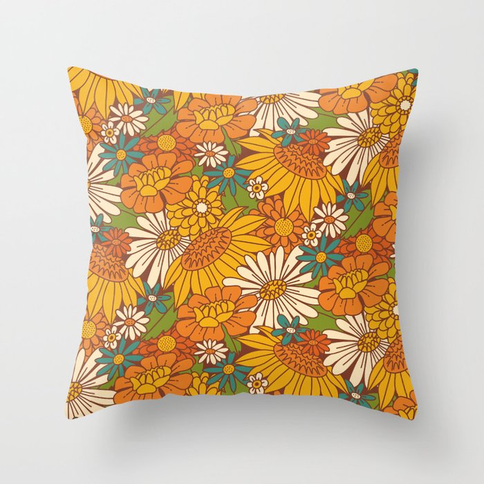 70s Retro Floral Throw Pillow Gallery Image 6