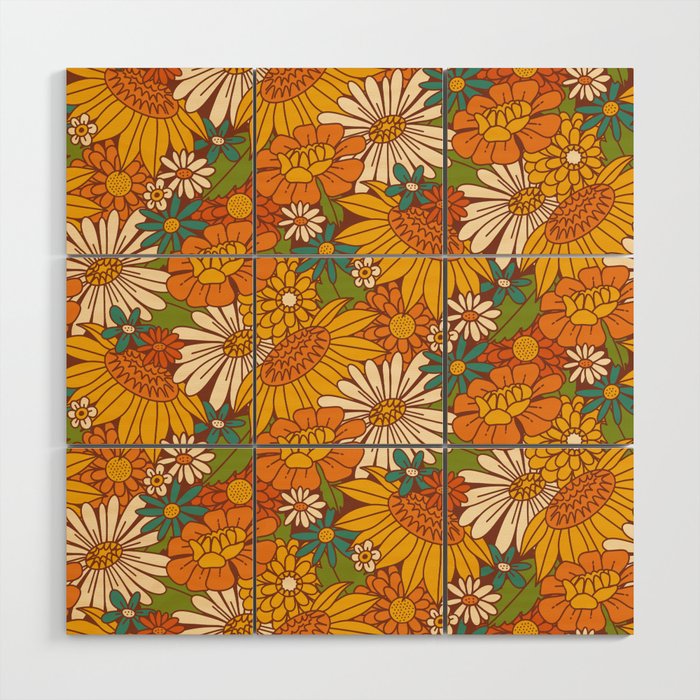 70s Retro Floral Wood Wall Art Gallery Image 1
