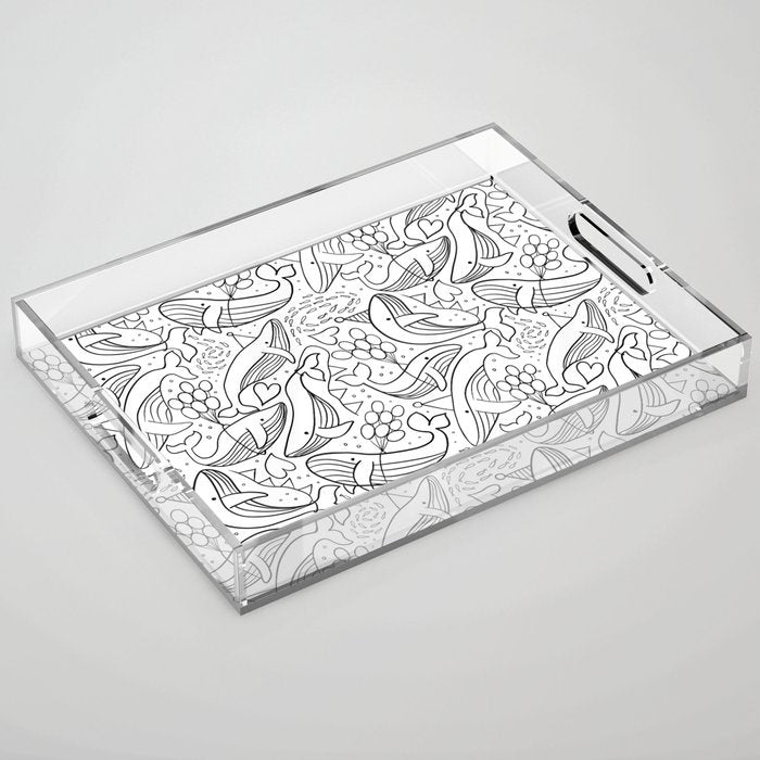 Humpback Whales Black And White Pattern Acrylic Tray Gallery Image 1