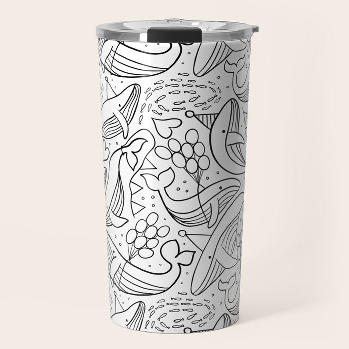 Humpback Whales Black And White Pattern Travel Mug Gallery Image 1
