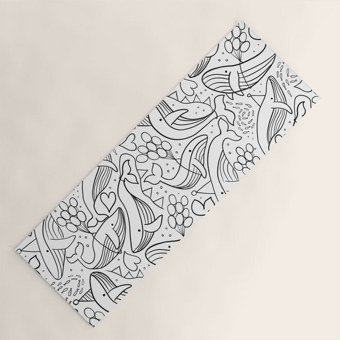 Humpback Whales Black And White Pattern Yoga Mat Gallery Image 1