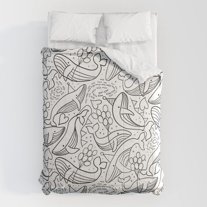 Humpback Whales Black And White Pattern Comforter Gallery Image 6