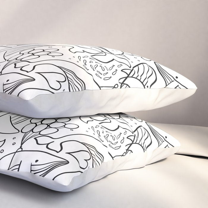 Humpback Whales Black And White Pattern Pillow Sham Gallery Image 3