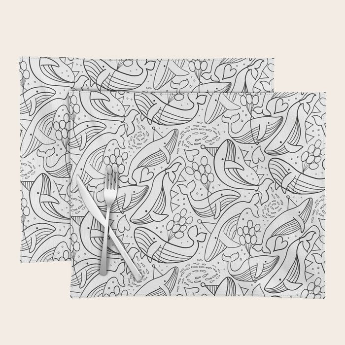 Humpback Whales Black And White Pattern Placemat Gallery Image 1