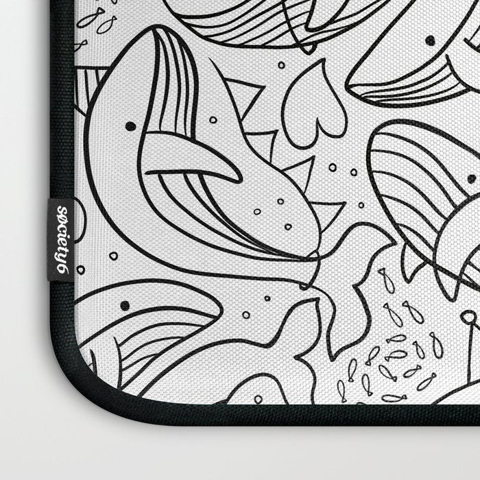 Humpback Whales Black And White Pattern Laptop Sleeve Gallery Image 3