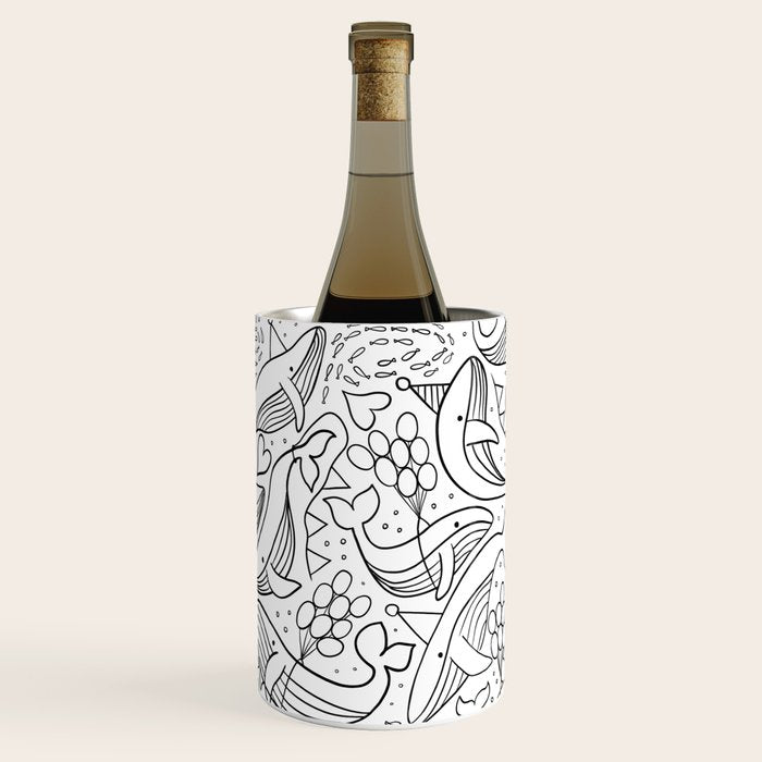 Humpback Whales Black And White Pattern Wine Chiller Gallery Image 1