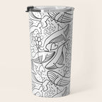 Humpback Whales Black And White Pattern Travel Mug Gallery Image 3