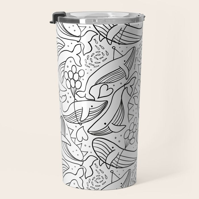 Humpback Whales Black And White Pattern Travel Mug Gallery Image 3