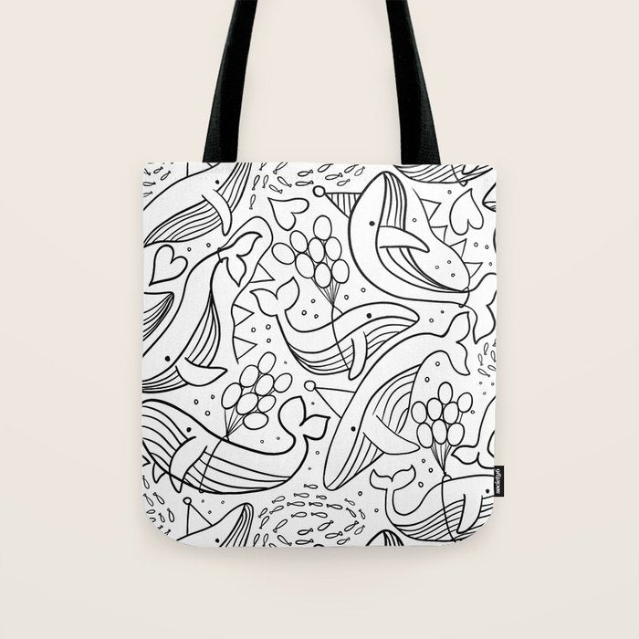 Humpback Whales Black And White Pattern Tote Bag Gallery Image 1