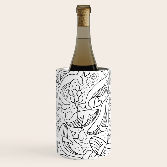 Humpback Whales Black And White Pattern Wine Chiller Gallery Image 2