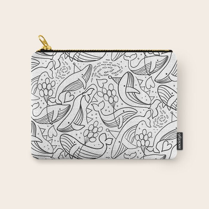 Humpback Whales Black And White Pattern Carry All Pouch Gallery Image 1