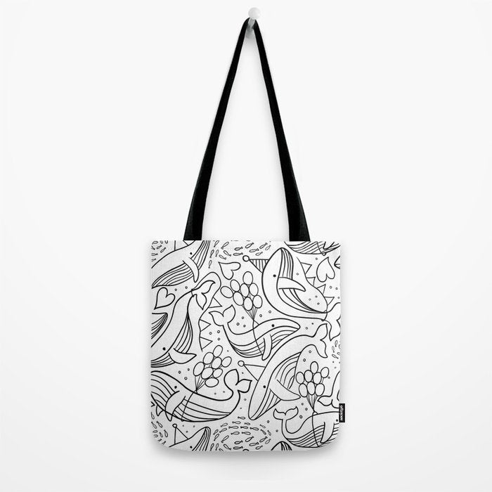 Humpback Whales Black And White Pattern Tote Bag Gallery Image 2