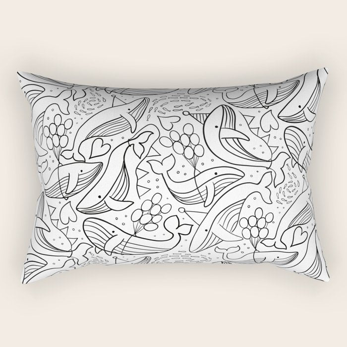 Humpback Whales Black And White Pattern Rectangular Pillow Gallery Image 2