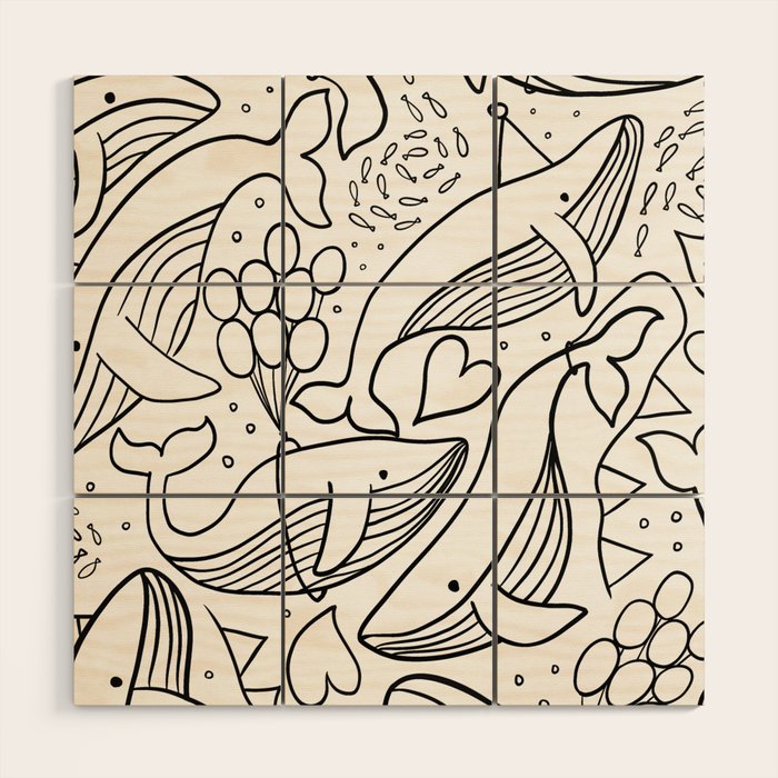 Humpback Whales Black And White Pattern Wood Wall Art Gallery Image 1