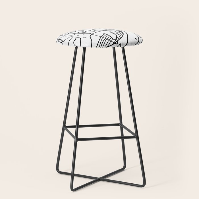 Humpback Whales Black And White Pattern Stool Gallery Image 1