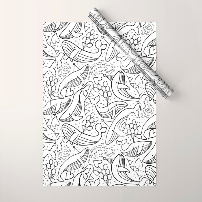 Humpback Whales Black And White Pattern Wrapping Paper Gallery Image 1