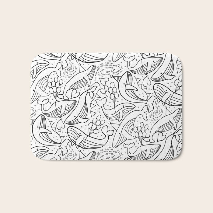Humpback Whales Black And White Pattern Bath Mat Gallery Image 1
