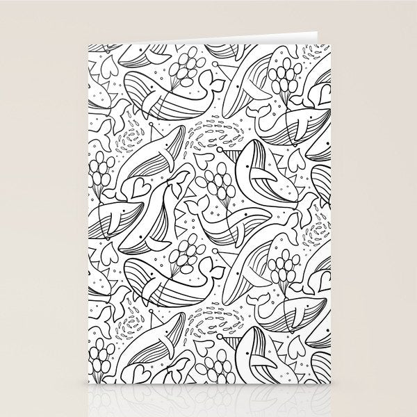 Humpback Whales Black And White Pattern Stationery Card Gallery Image 2