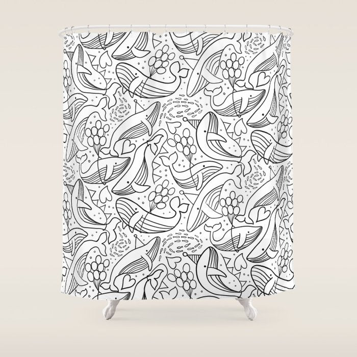 Humpback Whales Black And White Pattern Shower Curtain Gallery Image 1