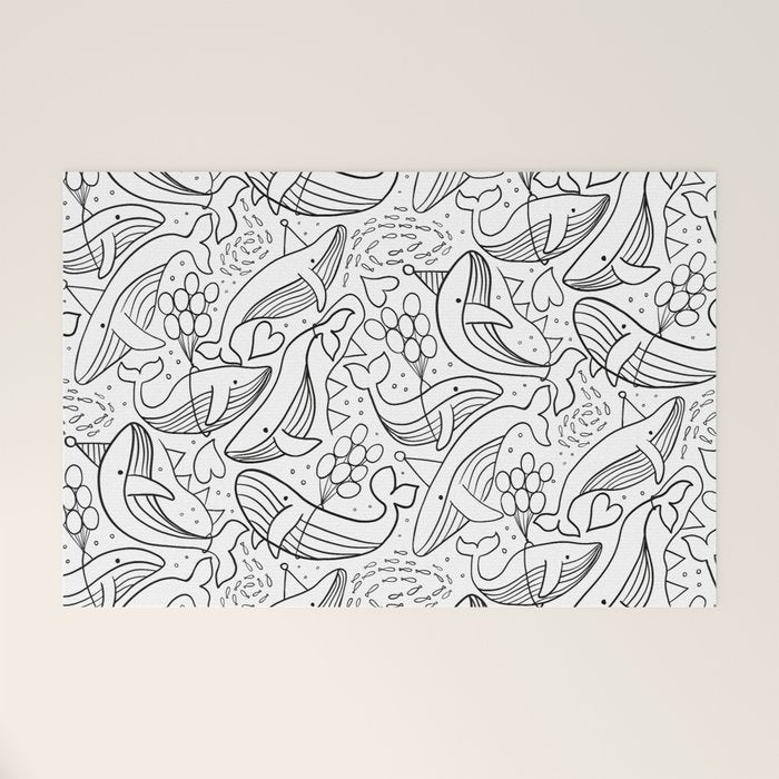 Humpback Whales Black And White Pattern Welcome Mat Gallery Image 1