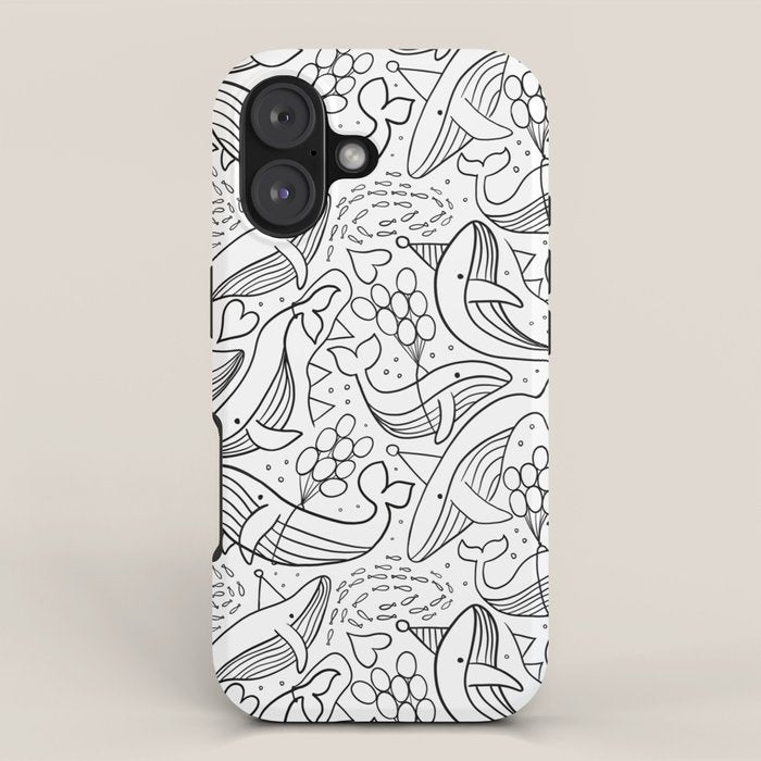 Humpback Whales Black And White Pattern iPhone Case Gallery Image 1