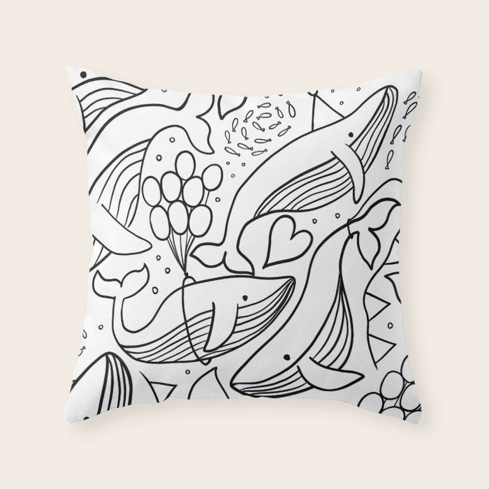 Humpback Whales Black And White Pattern Throw Pillow Gallery Image 6