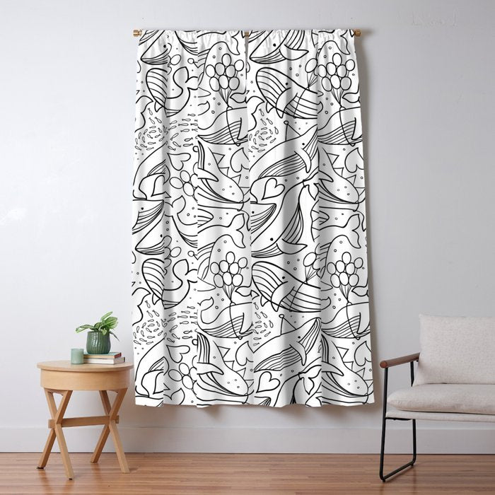 Humpback Whales Black And White Pattern Window Curtain Gallery Image 1