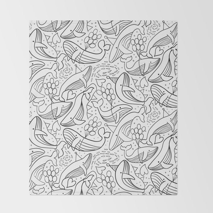 Humpback Whales Black And White Pattern Throw Blanket Gallery Image 2