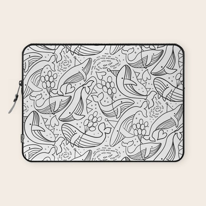 Humpback Whales Black And White Pattern Laptop Sleeve Gallery Image 1