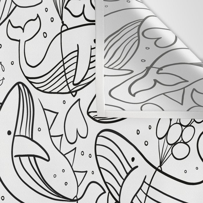 Humpback Whales Black And White Pattern Wall Tapestry Gallery Image 3