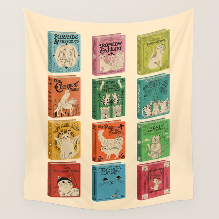 Meowsterpieces of Kiterature - Cat Literature Puns Wall Tapestry Gallery Image 1