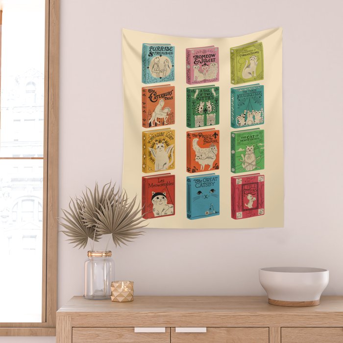 Meowsterpieces of Kiterature - Cat Literature Puns Wall Tapestry Gallery Image 2