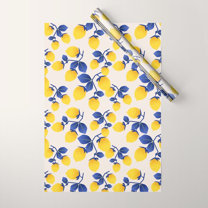 Lemons Blue Wrapping Paper Gallery Image 1
