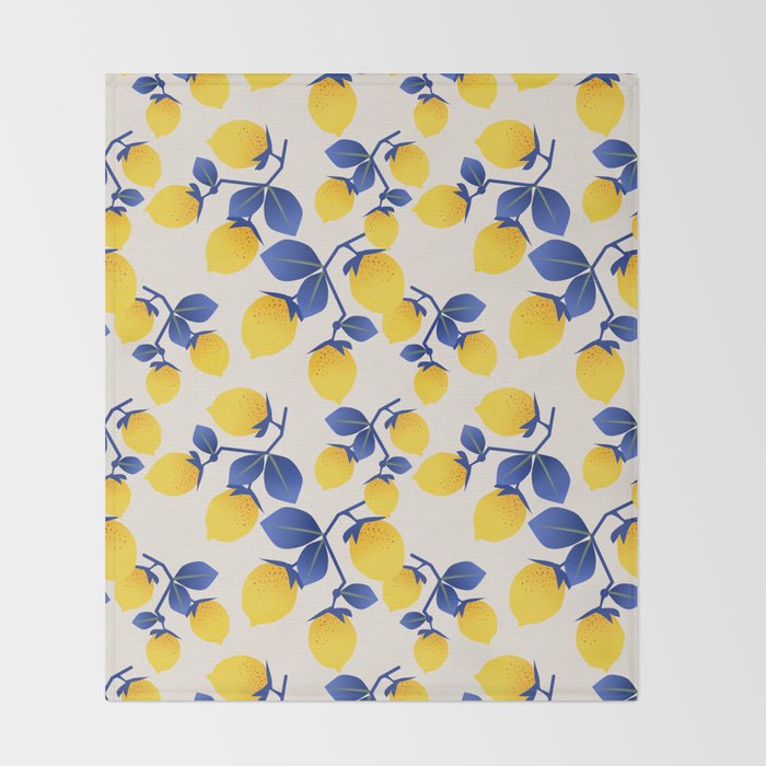 Lemons Blue Throw Blanket Gallery Image 2